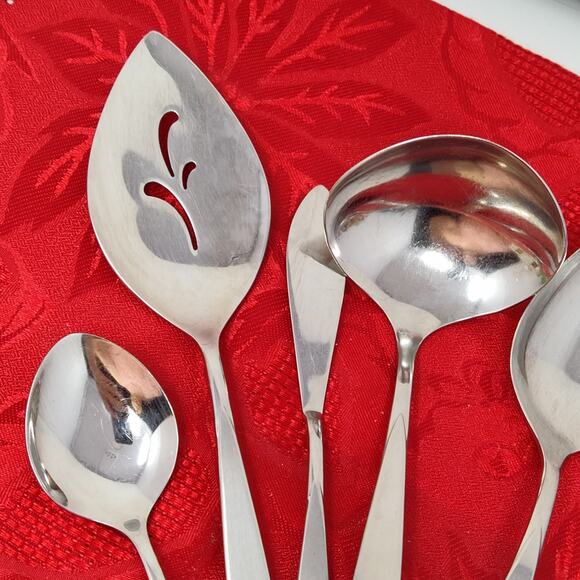 7X Serving Set Oneida Oneidacraft Deluxe Stainless Wintersong Spoons Ladle - Picture 3 of 11
